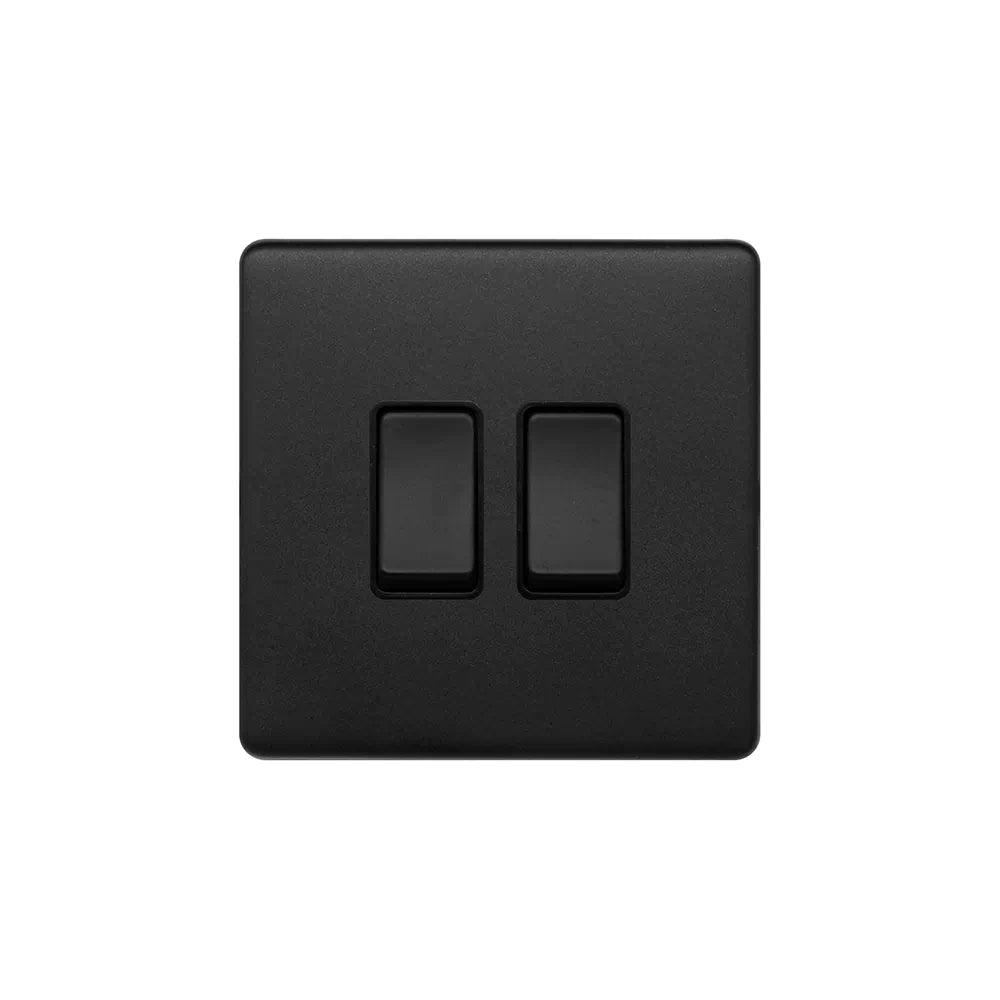 Soho Lighting 10A 2 Gang 2 Way Switch Matt Black with Black Insert Screwless Finish Uneeka
