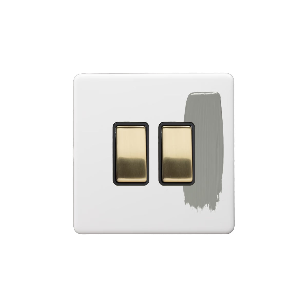 Soho Lighting 10A 2 Gang 2 Way Switch Paintable with Brushed Brass Detail Black Insert Uneeka