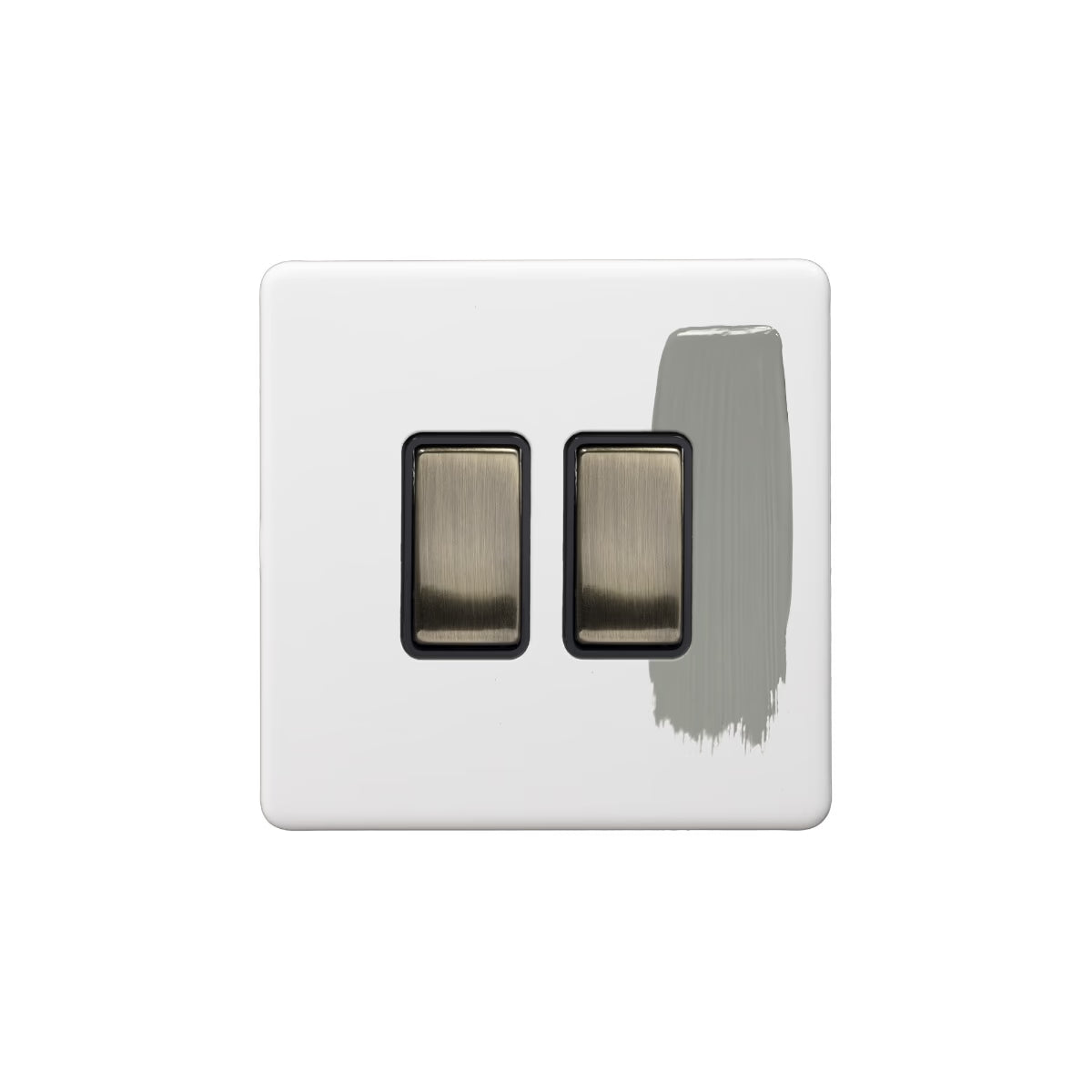 Soho Lighting 10A 2 Gang 2 Way Switch - Paintable with Brushed Brass Detail and Black Insert Uneeka
