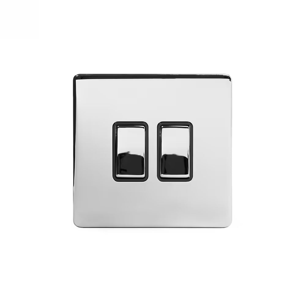 Soho Lighting 10A 2 Gang 2 Way Switch - Polished Chrome with Black Insert SCrewless Finish Uneeka