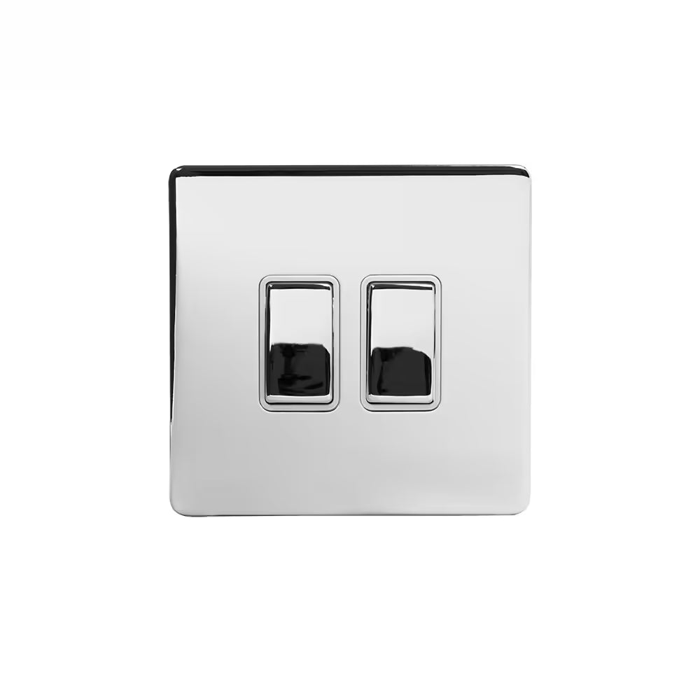 Soho Lighting 10A 2 Gang 2 Way Switch - Polished Chrome with White Insert Screwless Finish Uneeka