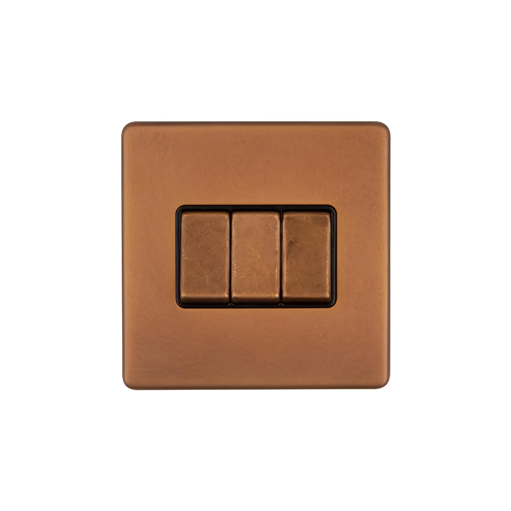 Soho Lighting 10A 3 Gang 2 Way Switch - Antique Copper - Uneeka