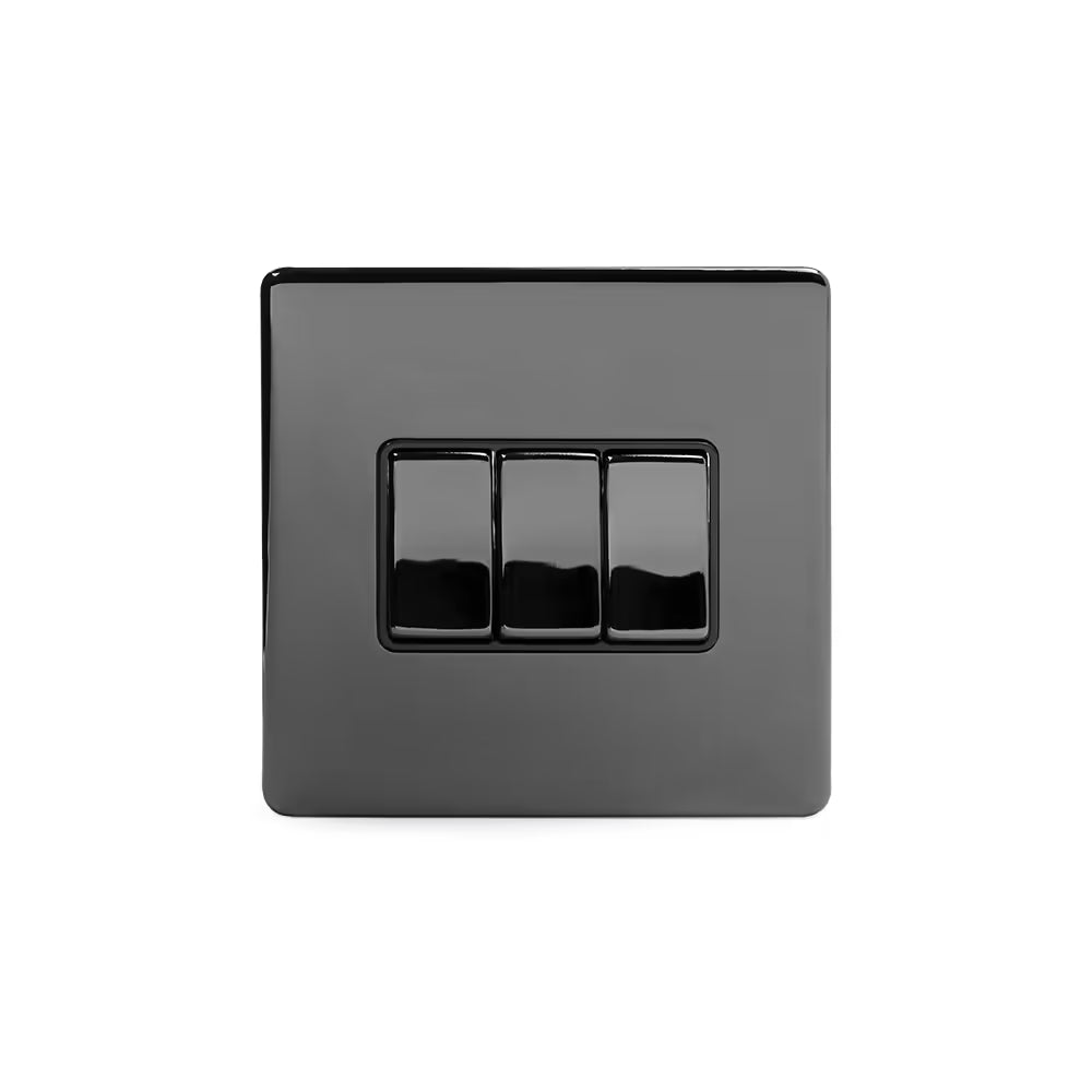 Soho Lighting 10A 3 Gang 2 Way Switch Black Nickel with Black Insert Screwless Finish Uneeka