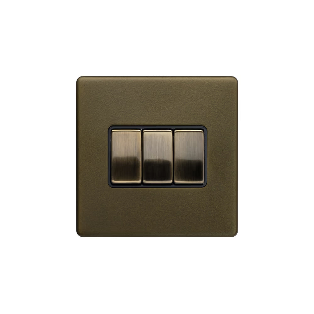 Soho Lighting 10A 3 Gang 2 Way Switch - Bronze with Black Insert Screwless Finish Uneeka