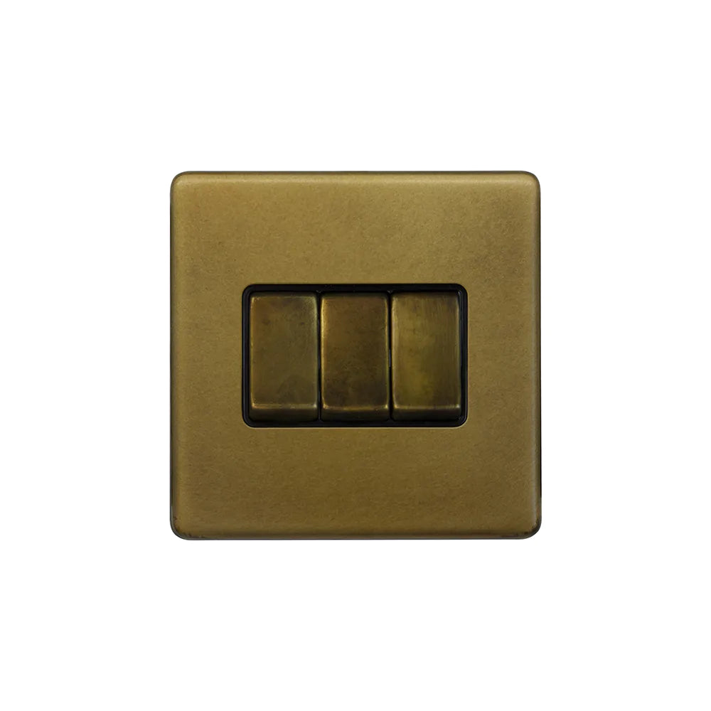 Soho Lighting 10A 3 Gang 2 Way Switch - Old Brass - Uneeka