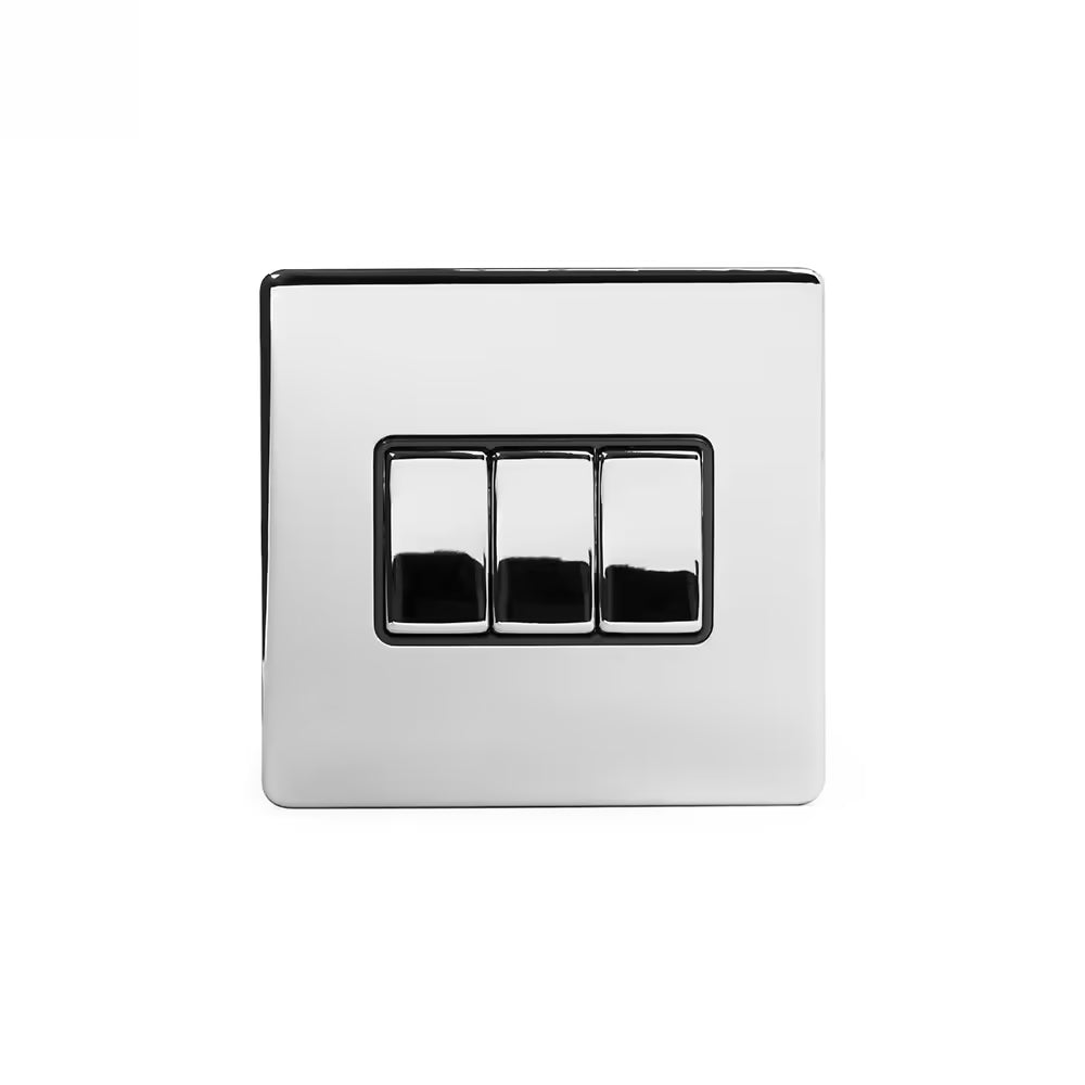 Soho Lighting 10A 3 Gang 2 Way Switch Polished Chrome with Black Insert Uneeka