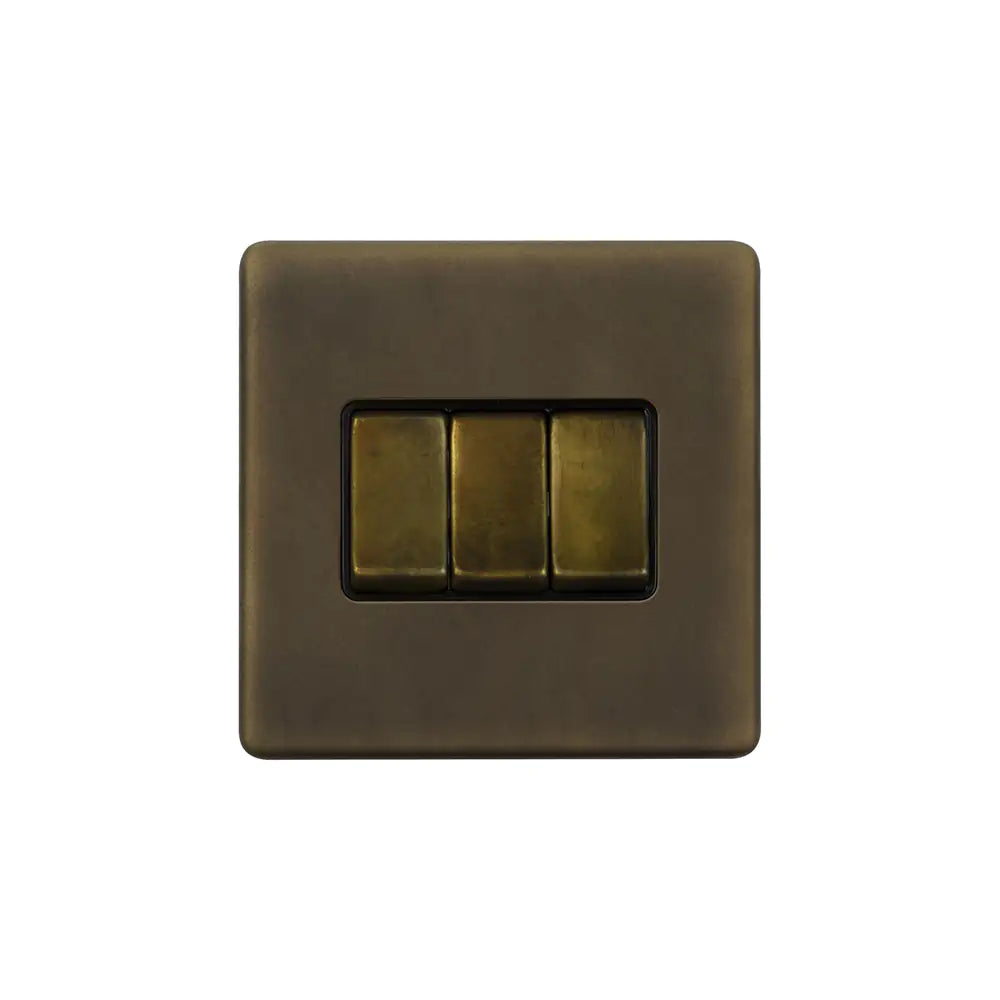 Soho Lighting 10A 3 Gang 2 Way Switch - Vintage Brass - Uneeka
