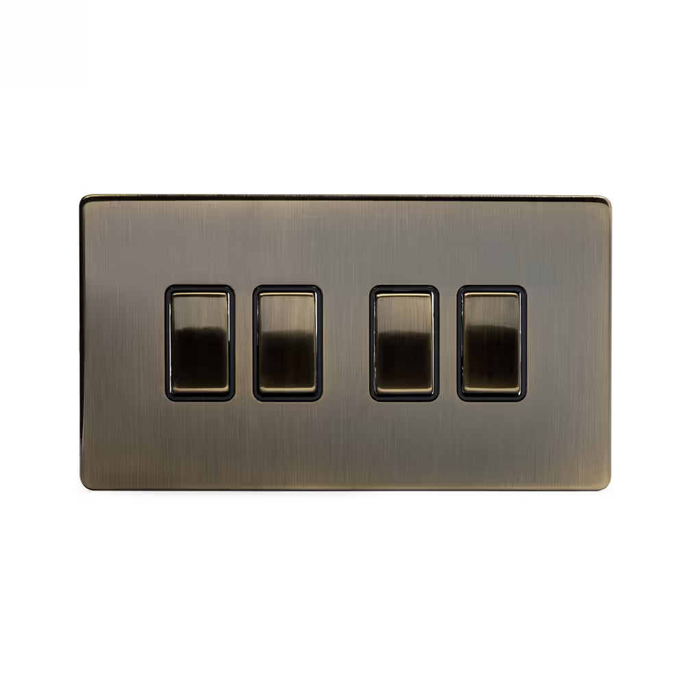 Soho Lighting 10A 4 Gang 2 Way Switch Antique Brass with Black Insert Uneeka