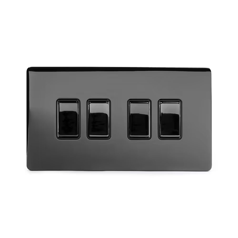 Soho Lighting 10A 4 Gang 2 Way Switch - Black Nickel with Black Insert Screwless Finish Uneeka
