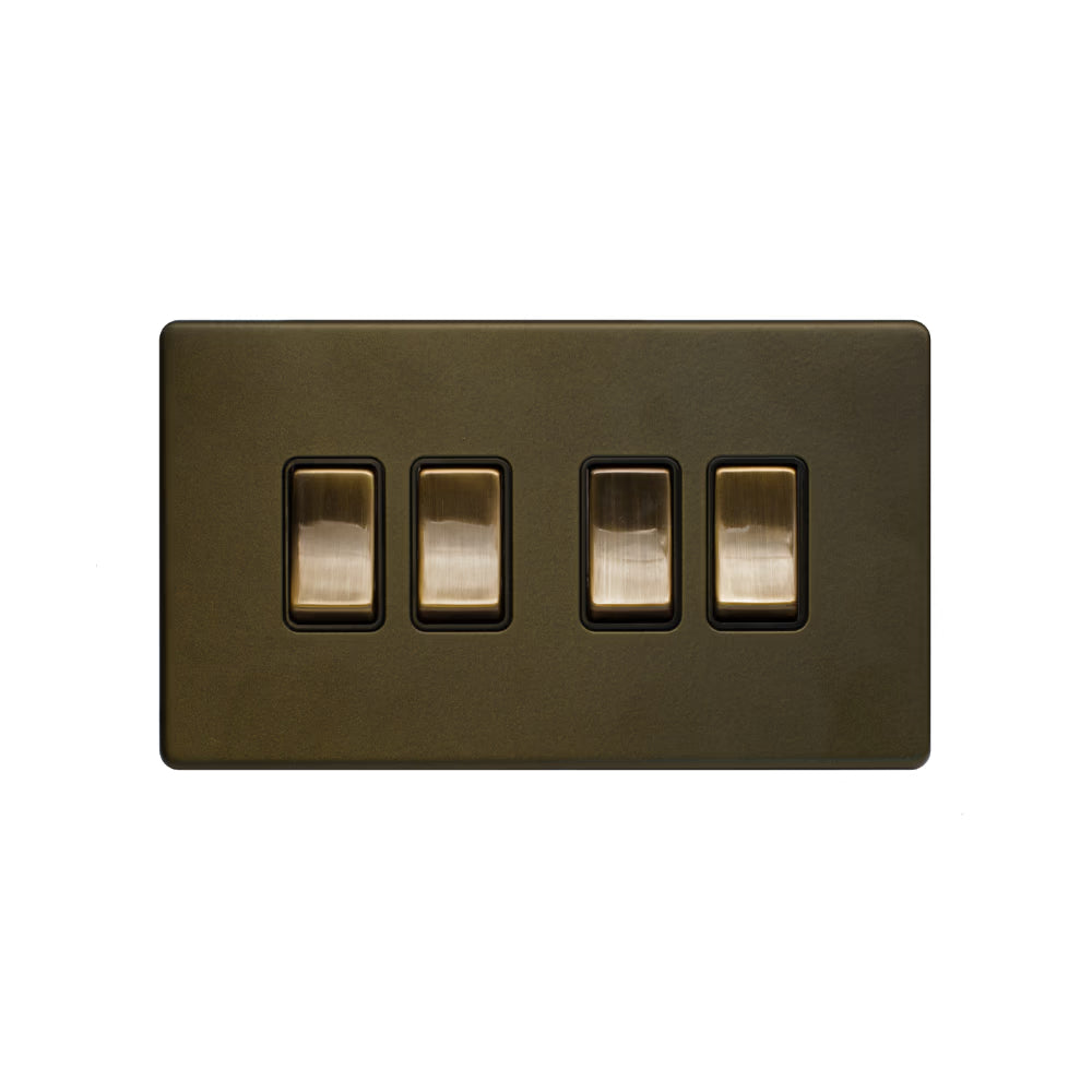 Soho Lighting 10A 4 Gang 2 Way Switch Bronze with Black Insert Screwless Finish Uneeka
