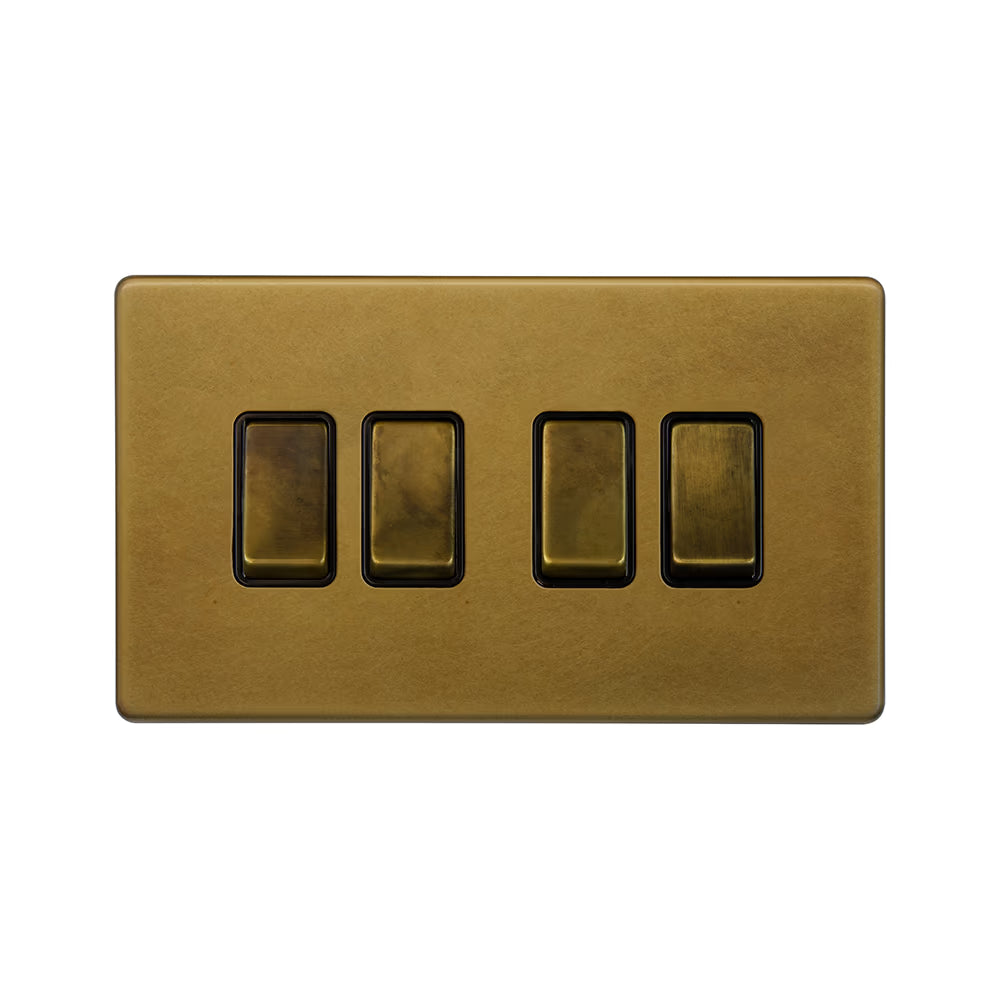 Soho Lighting 10A 4 Gang 2 Way Switch Old Brass Uneeka - 