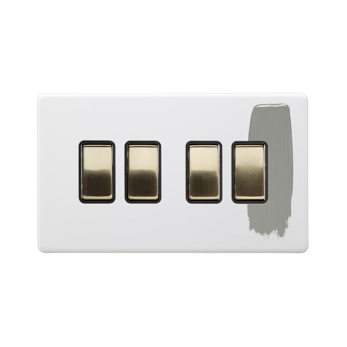 Soho Lighting 10A 4 Gang 2 Way Switch Paintable with Brushed Brass Detail & Black Insert Uneeka