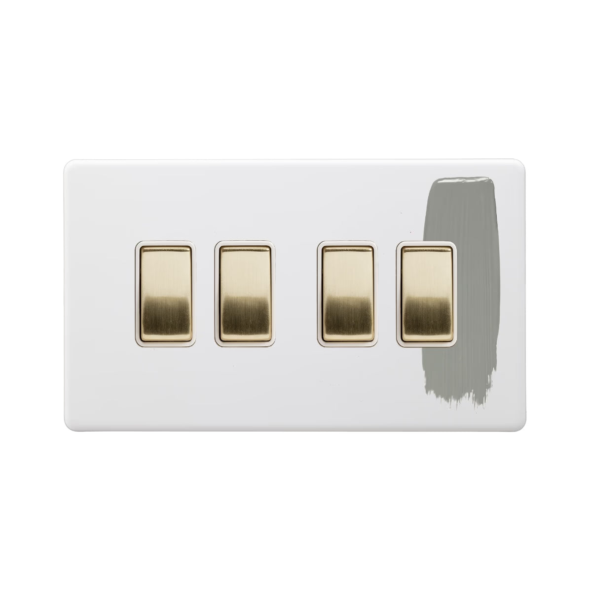 Soho Lighting 10A 4 Gang 2 Way Switch Paintable with Brushed Brass and White Insert Uneeka