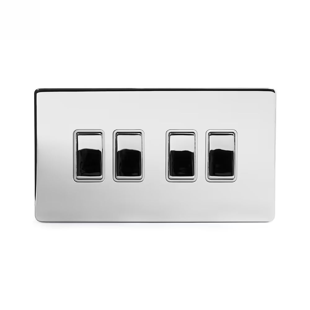 Soho Lighting 10A 4 Gang 2 Way Switch Polished Chrome with White Insert Uneeka