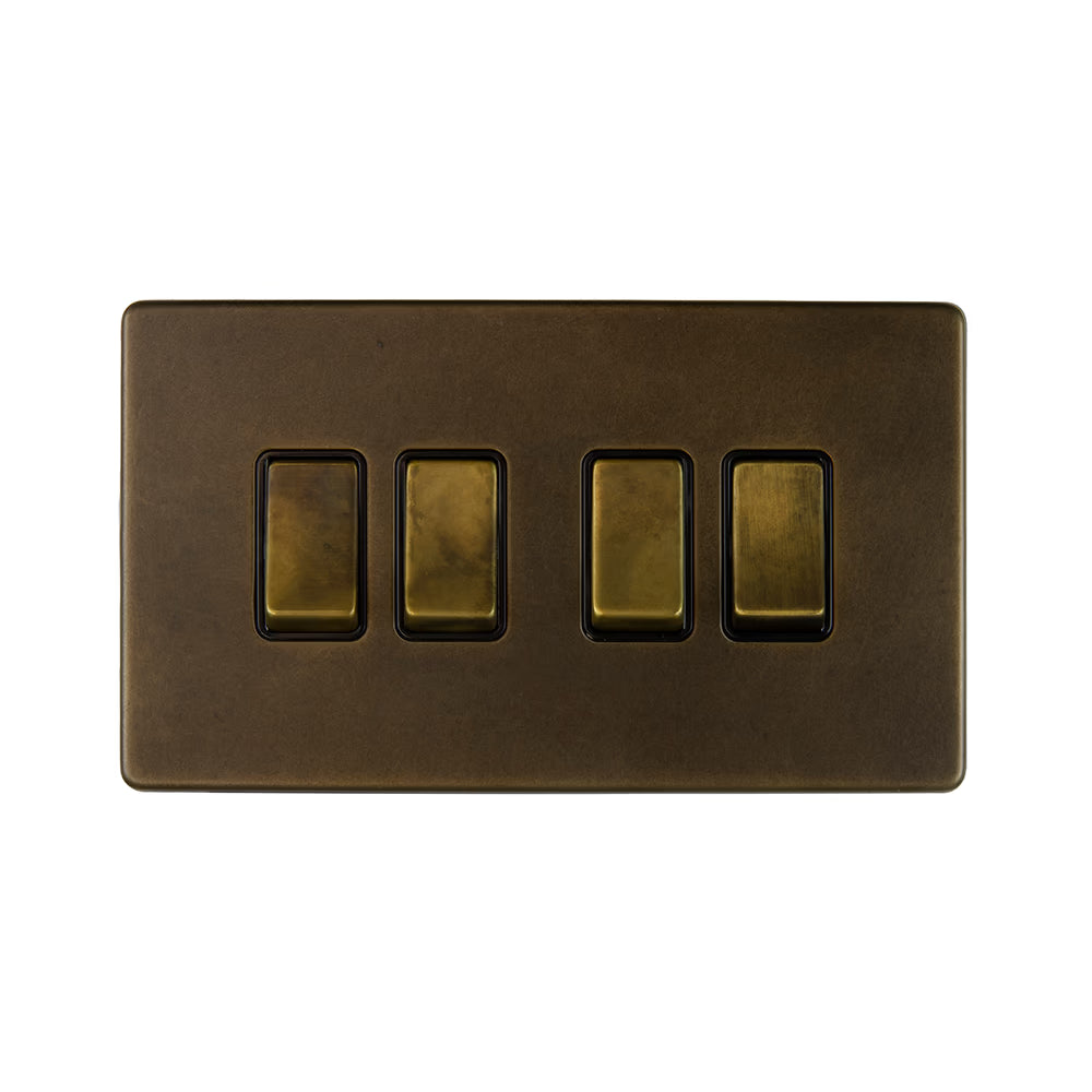 Soho Lighting 10A 4 Gang 2 Way Switch - Vintage Brass - Uneeka