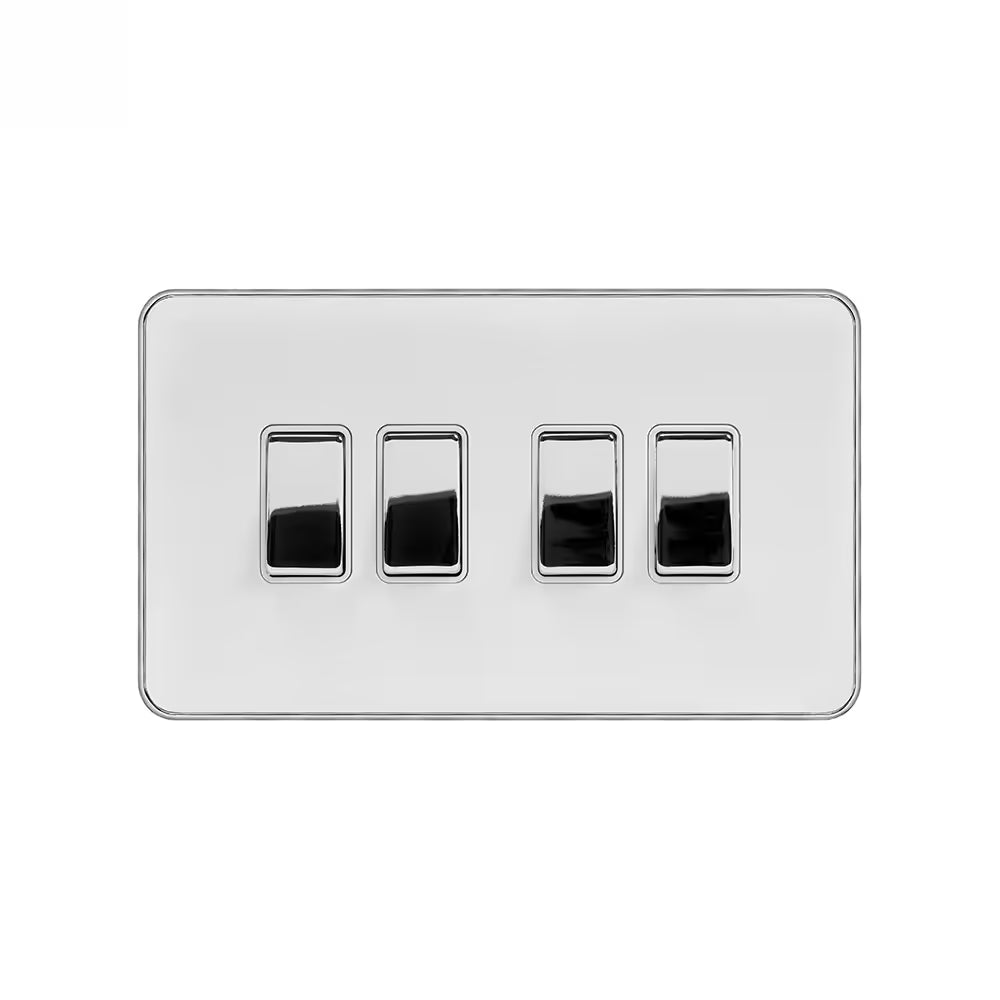 Soho Lighting 10A 4 Gang 2 Way Switch White Metal & Polished Chrome with White Insert Uneeka
