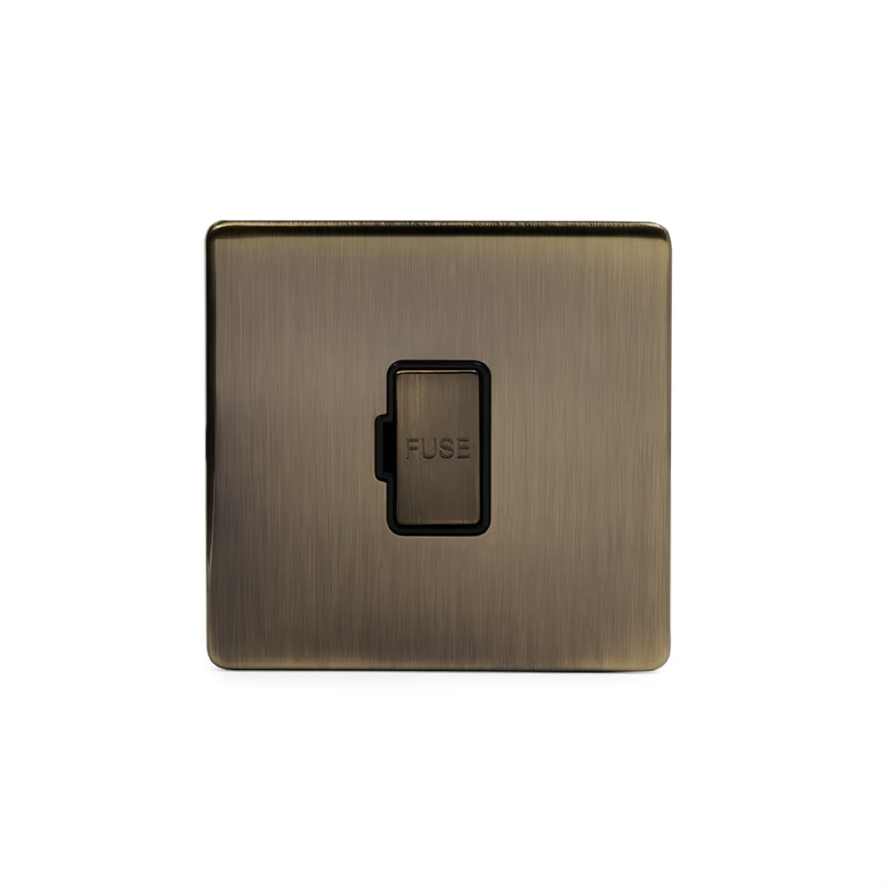Soho Lighting 13A Double Pole Unswitched Fused Connection Unit Antique Brass Black Insert Uneeka