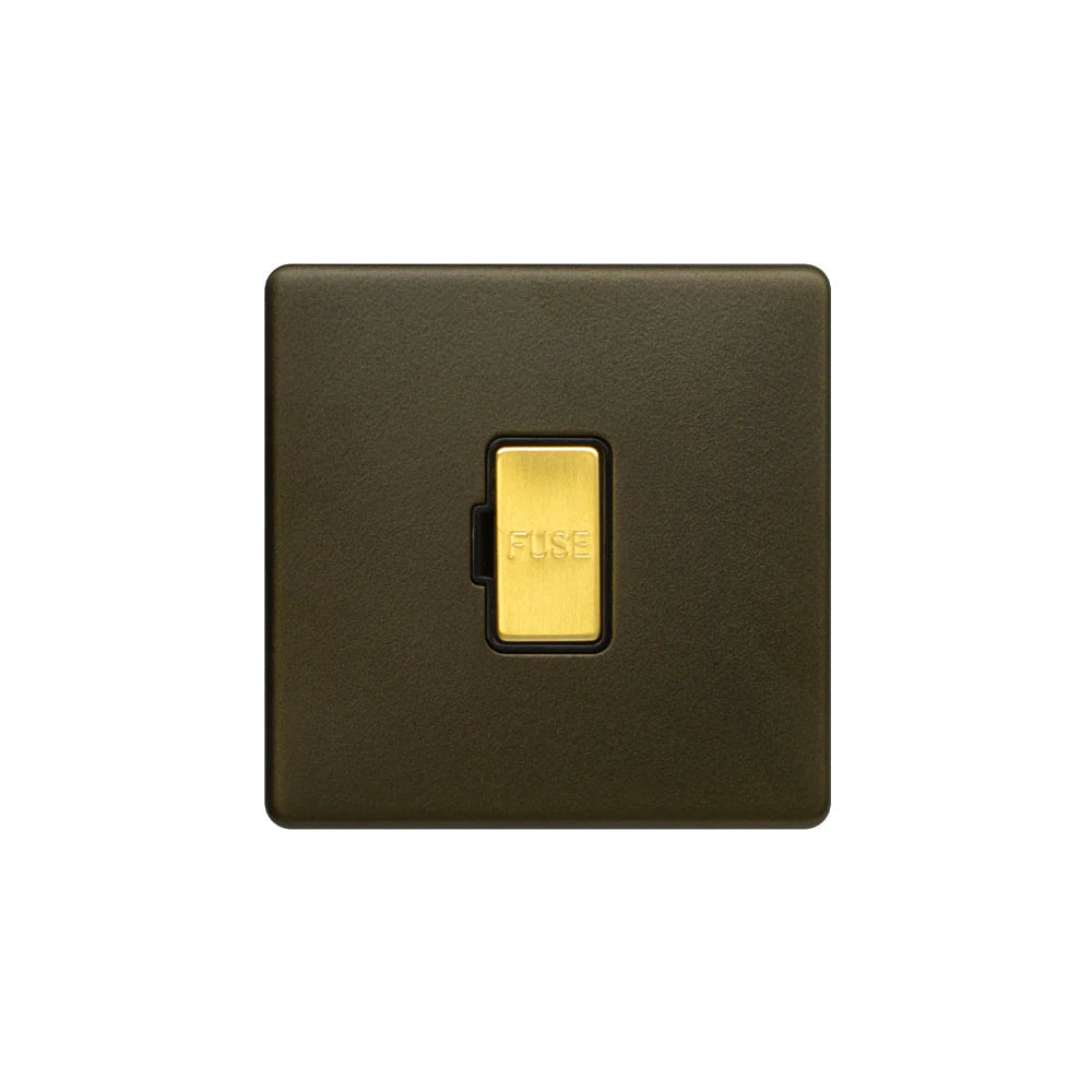 Soho Lighting 13A Double Pole Unswitched Fused Connection Unit Bronze with Brushed Brass Black Insert Uneeka