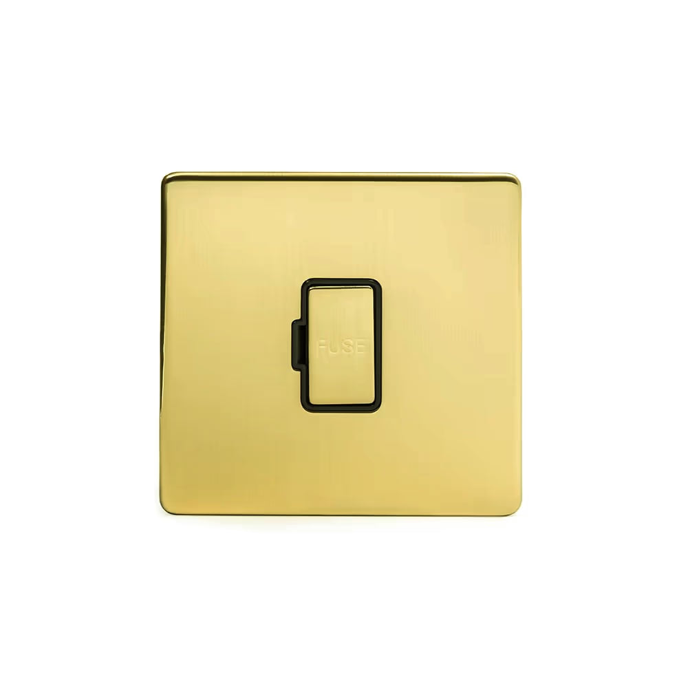 Soho Lighting 13A Double Pole Unswitched Fused Connection Unit Brushed Brass Black Insert Uneeka