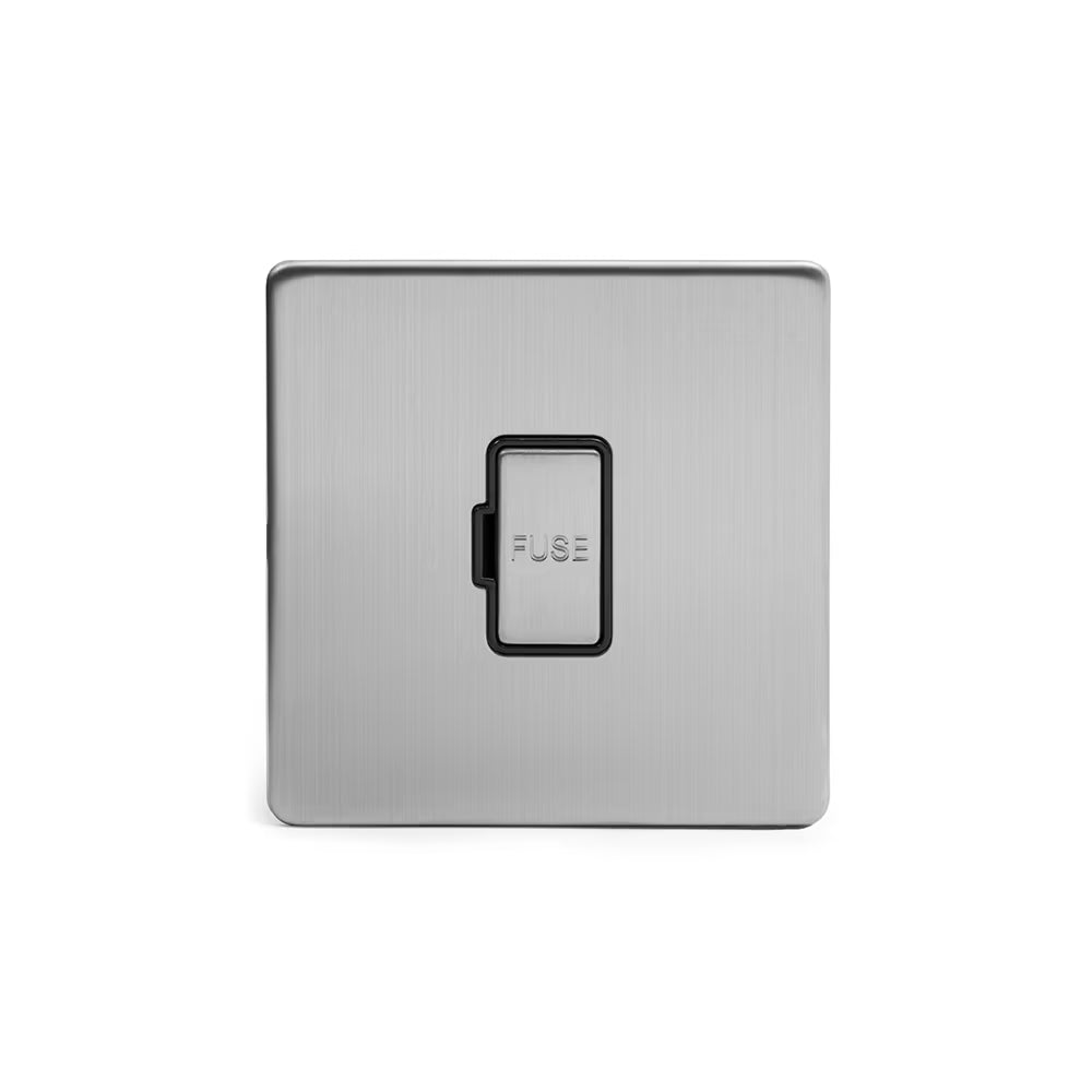 Soho Lighting 13A Double Pole Unswitched Fused Connection Unit Brushed Chrome Black Insert Screwless Finish Uneeka