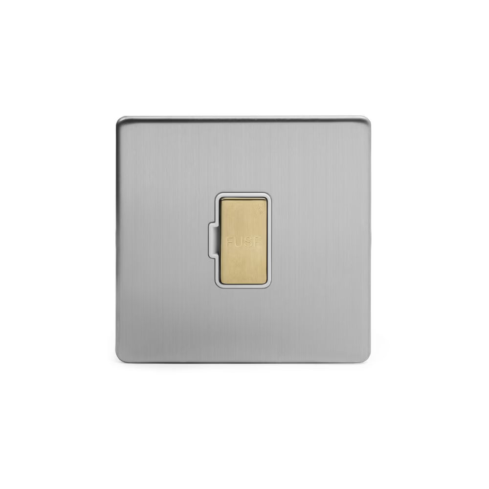 Soho Lighting 13A Double Pole Unswitched Fused Connection Unit Brushed Chrome & Brushed Brass White Insert Uneeka