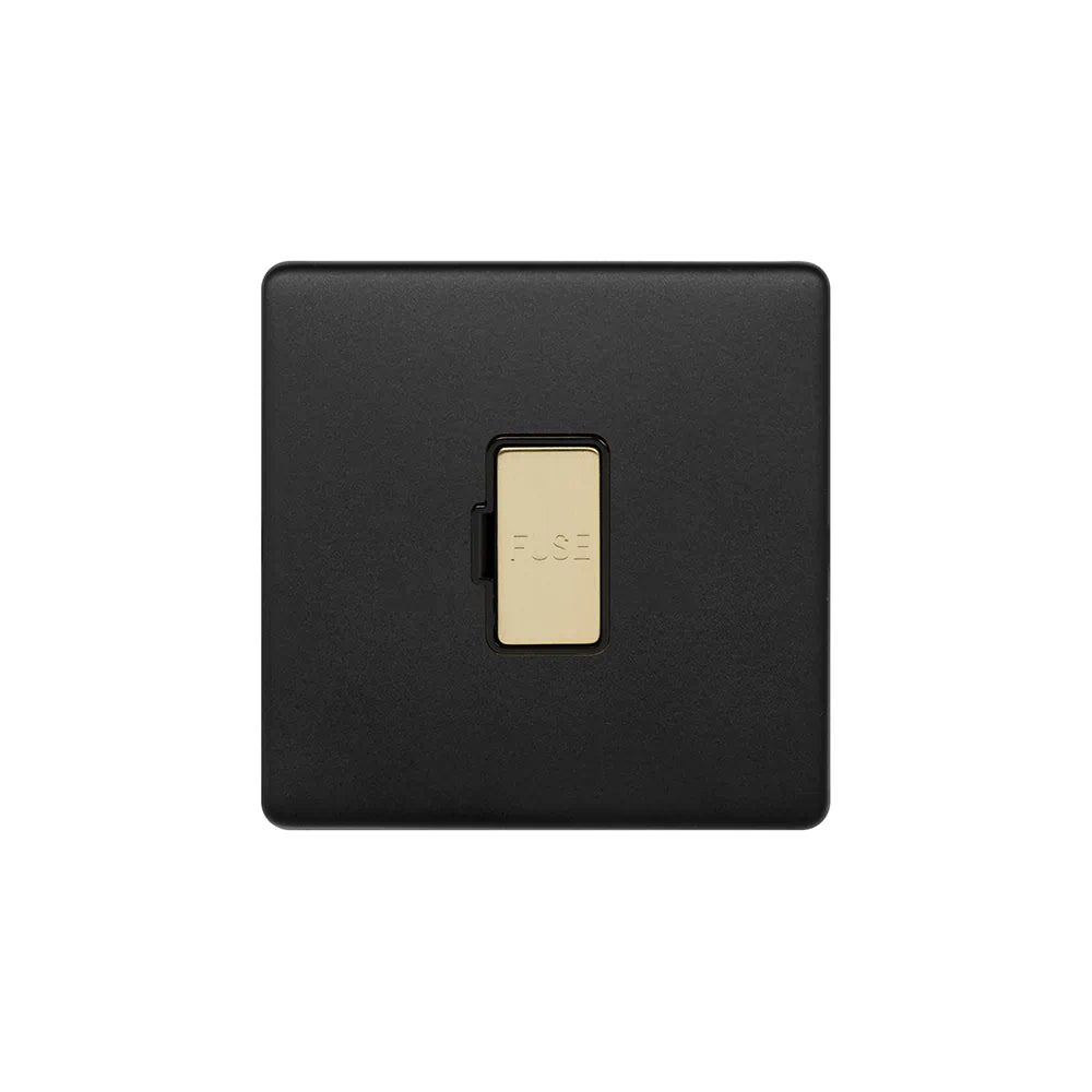 Soho Lighting 13A Double Pole Unswitched Fused Connection Unit Matt Black & Brushed Brass Black Insert Screwless Finish Uneeka