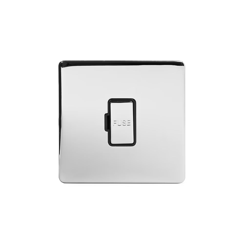 Soho Lighting 13A Double Pole Unswitched Fused Connection Unit Polished Chrome Black Insert Screwless Finish Uneeka