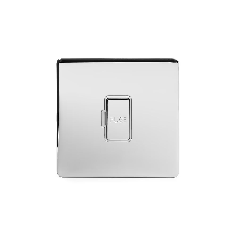 Soho Lighting 13A Double Pole Unswitched Fused Connection Unit Polished Chrome White Insert Screwless Finish Uneeka