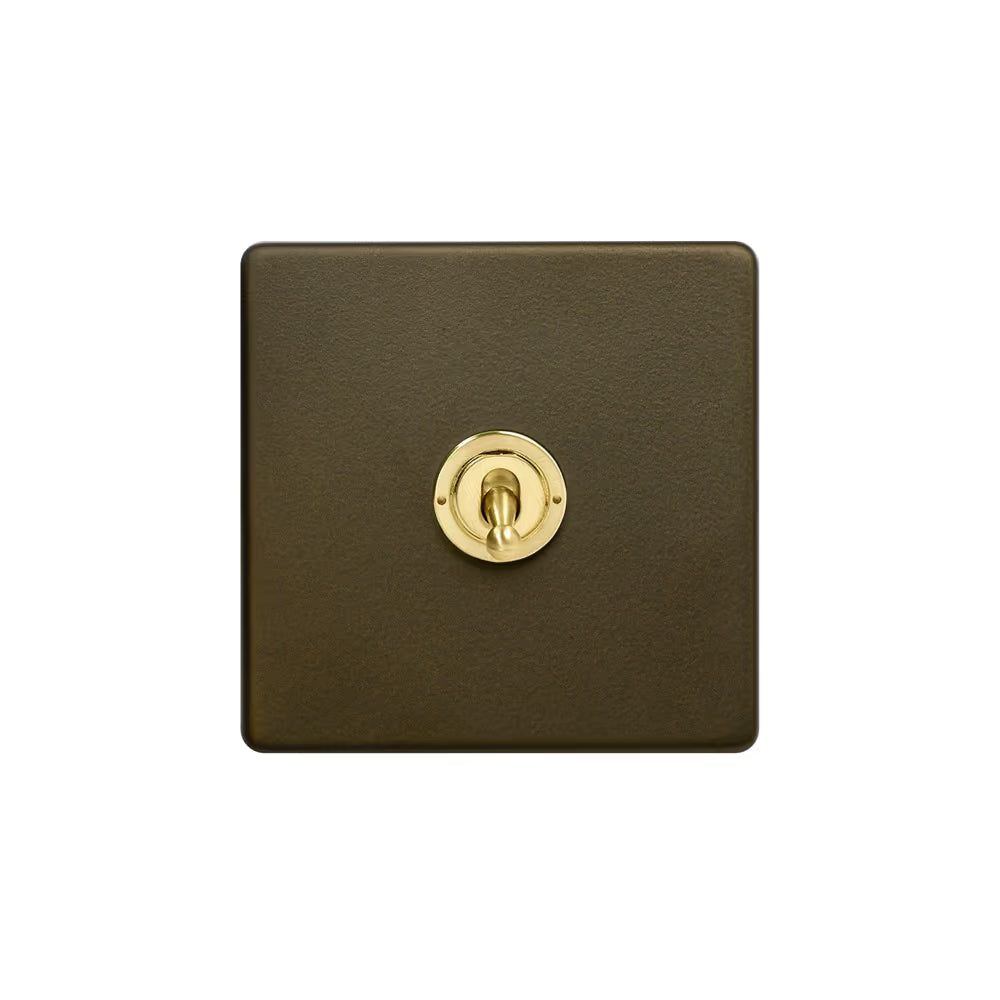 Soho Lighting 1 Gang 2 Way Toggle Switch - Bronze & Brushed Brass Screwless Finish - Uneeka