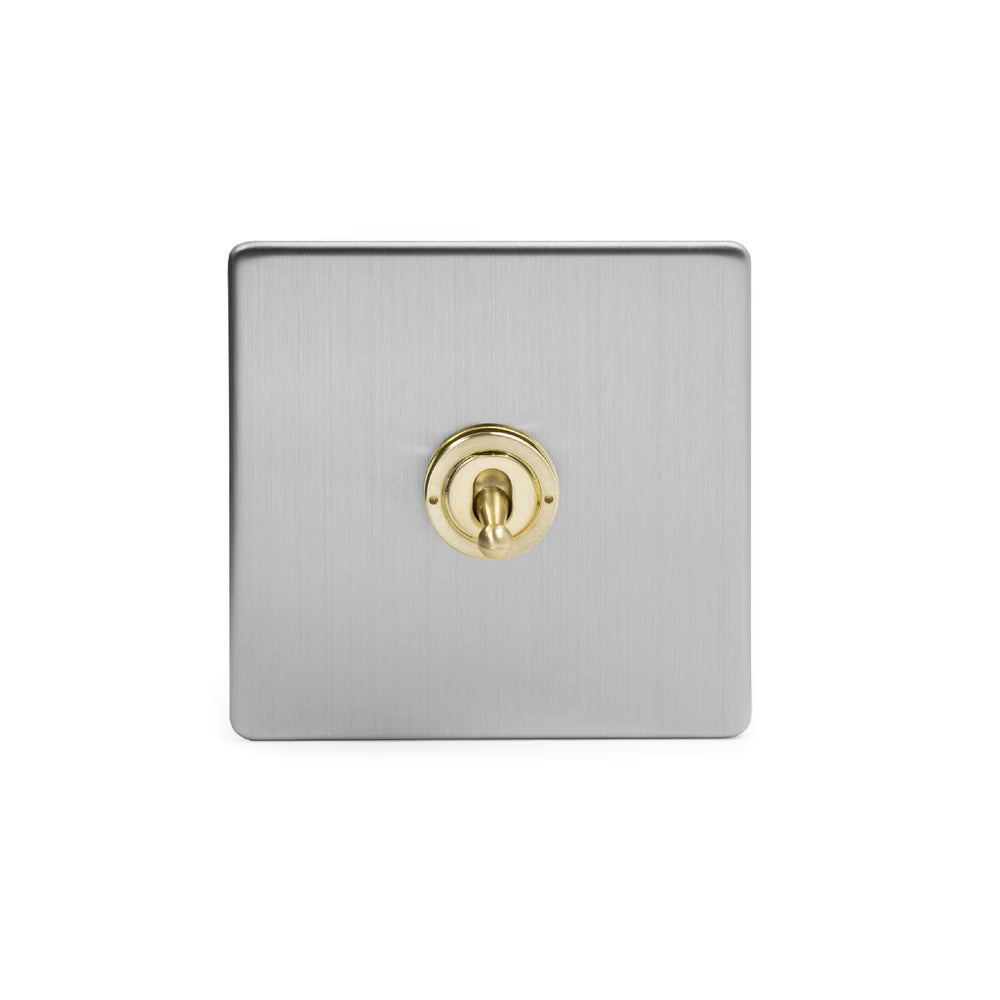 Soho Lighting 1 Gang 2 Way Toggle Switch - Brushed Chrome & Brushed Brass Screwless Finish - Uneeka
