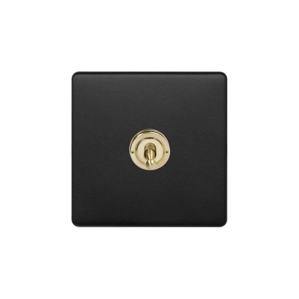 Soho Lighting 1 Gang 2 Way Toggle Switch - Matt Black & Brushed Brass - Uneeka