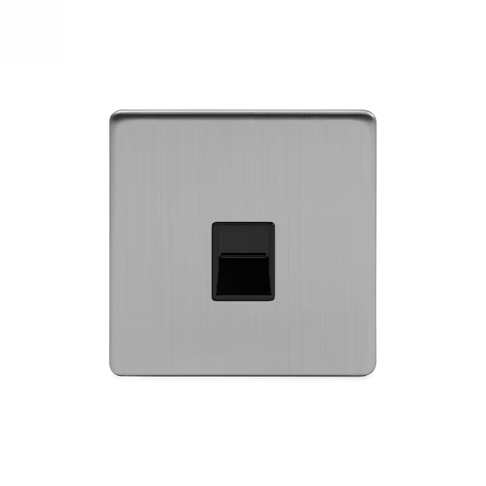 Soho Lighting 1 Gang BT Telephone Master Socket Brushed Chrome Black Insert Screwless Uneeka