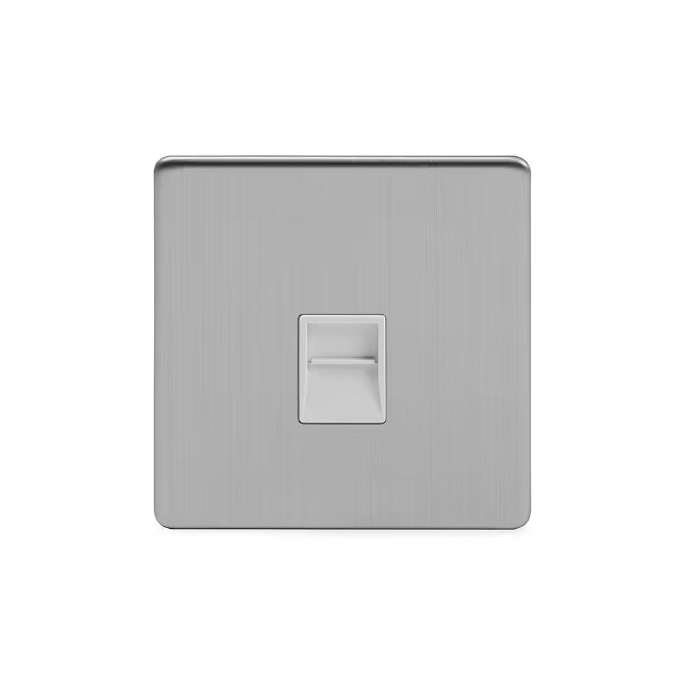 Soho Lighting 1 Gang BT Telephone Master Socket Brushed Chrome White Insert Uneeka