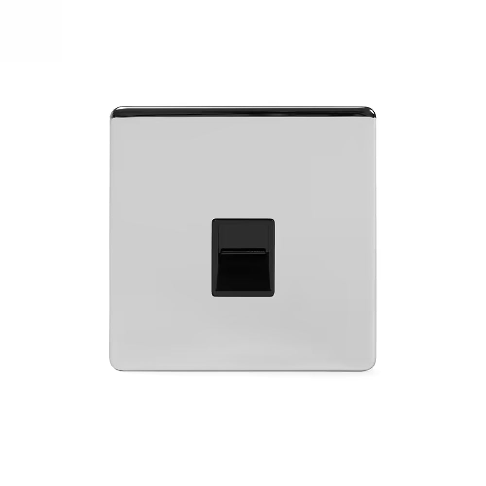 Soho Lighting 1 Gang BT Telephone Master Socket Polished Chrome Black Insert Screwless Finish Uneeka