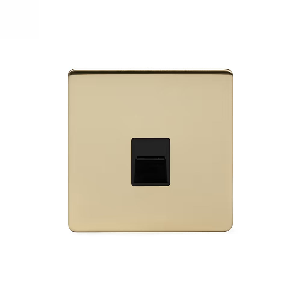 Soho Lighting 1 Gang BT Telephone Secondary Socket Brushed Brass Black Insert Uneeka