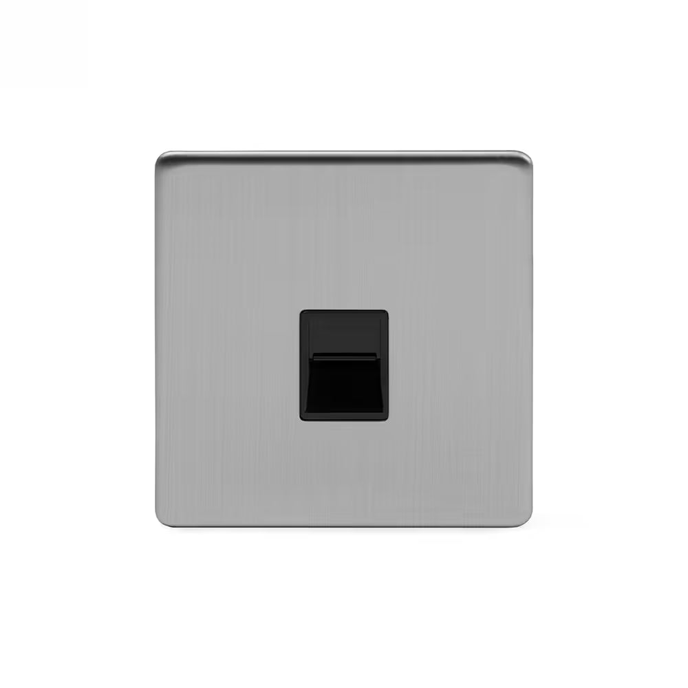 Soho Lighting 1 Gang BT Telephone Secondary Socket - Brushed Chrome with Black Insert Screwless Finish Uneeka