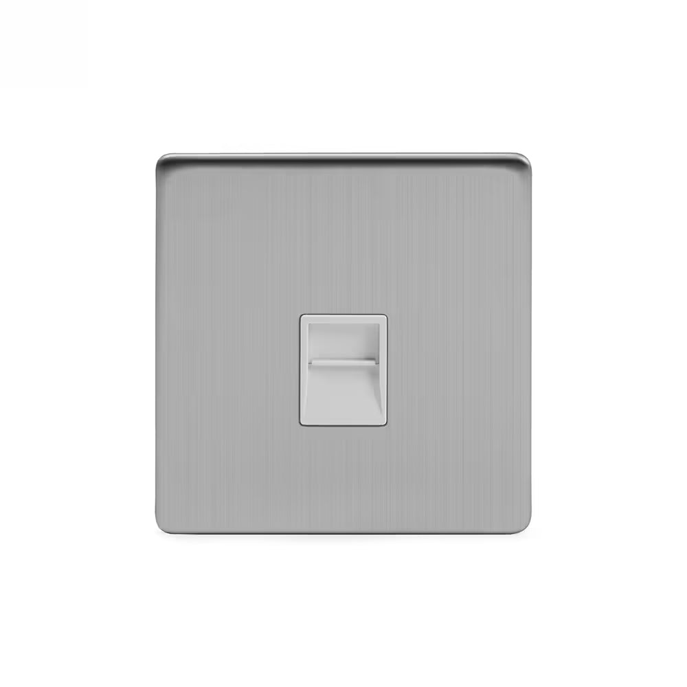 Soho Lighting 1 Gang BT Telephone Secondary Socket Brushed Chrome White Insert Uneeka