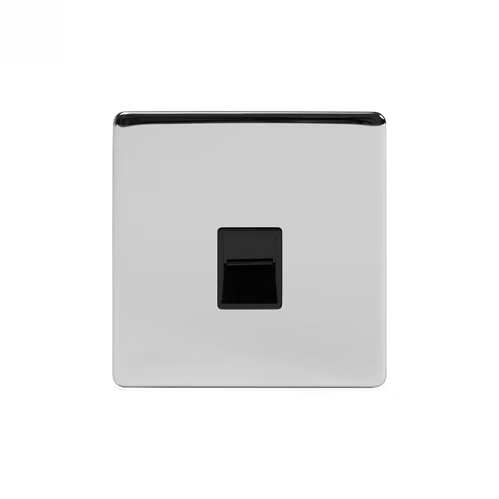 Soho Lighting 1 Gang BT Telephone Secondary Socket Polished Chrome Black Insert Uneeka