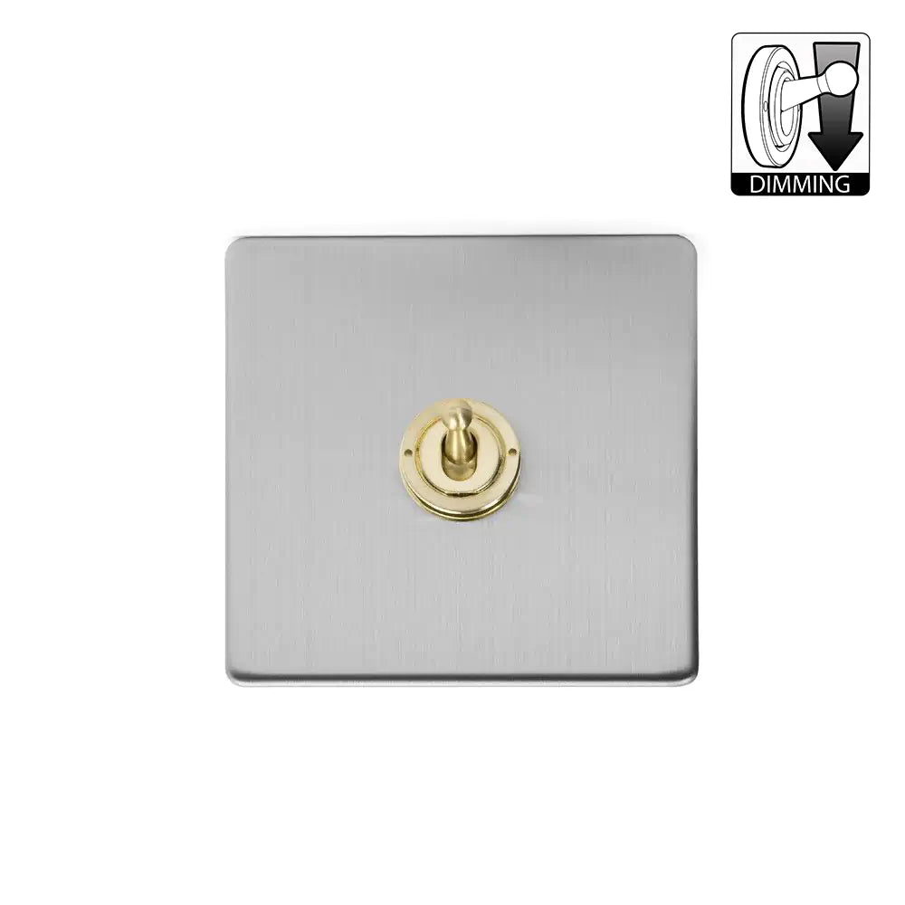 Soho Lighting 1 Gang Dimming Toggle Switch - Brushed Chrome & Brushed Brass - Uneeka