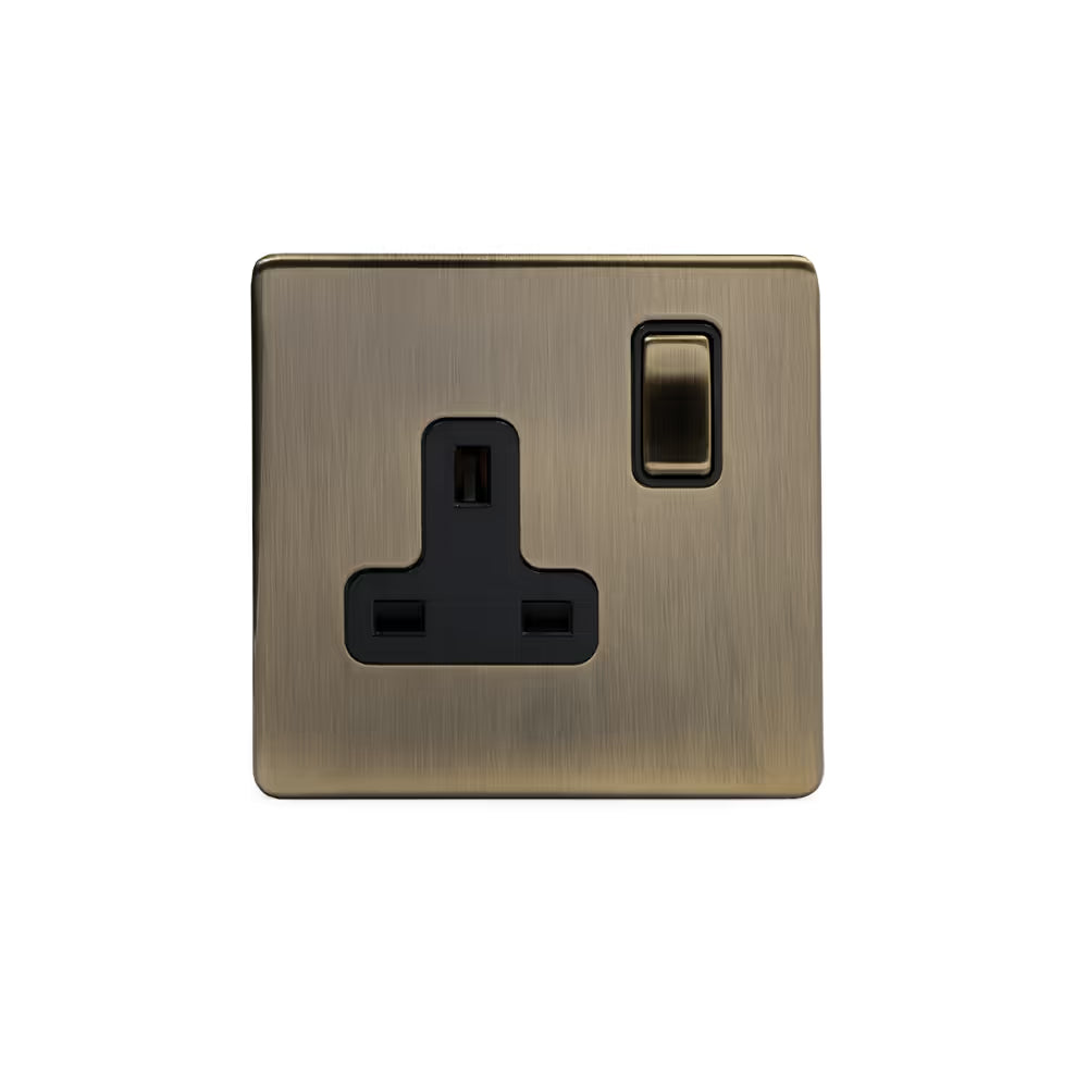 Soho Lighting 1 Gang Double Pole Socket Single 13A Antique Brass with Black Insert Uneeka