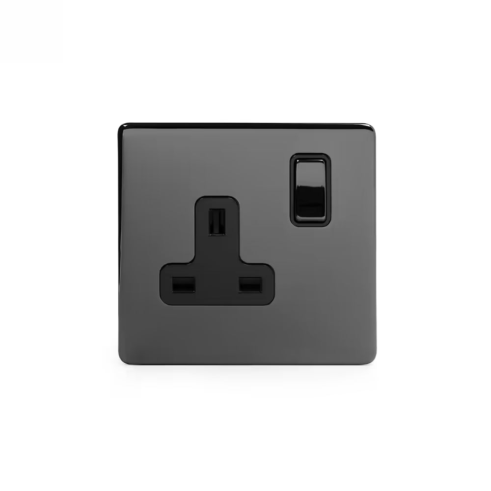 Soho Lighting 1 Gang Double Pole Socket Single 13A Black Nickel with Black Insert Uneeka