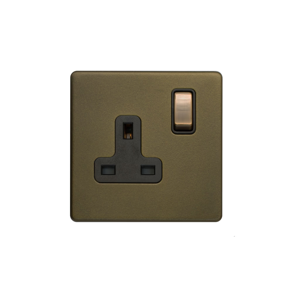 Soho Lighting 1 Gang Double Pole Socket Single 13A Bronze with Black Insert Screwless Finish Uneeka