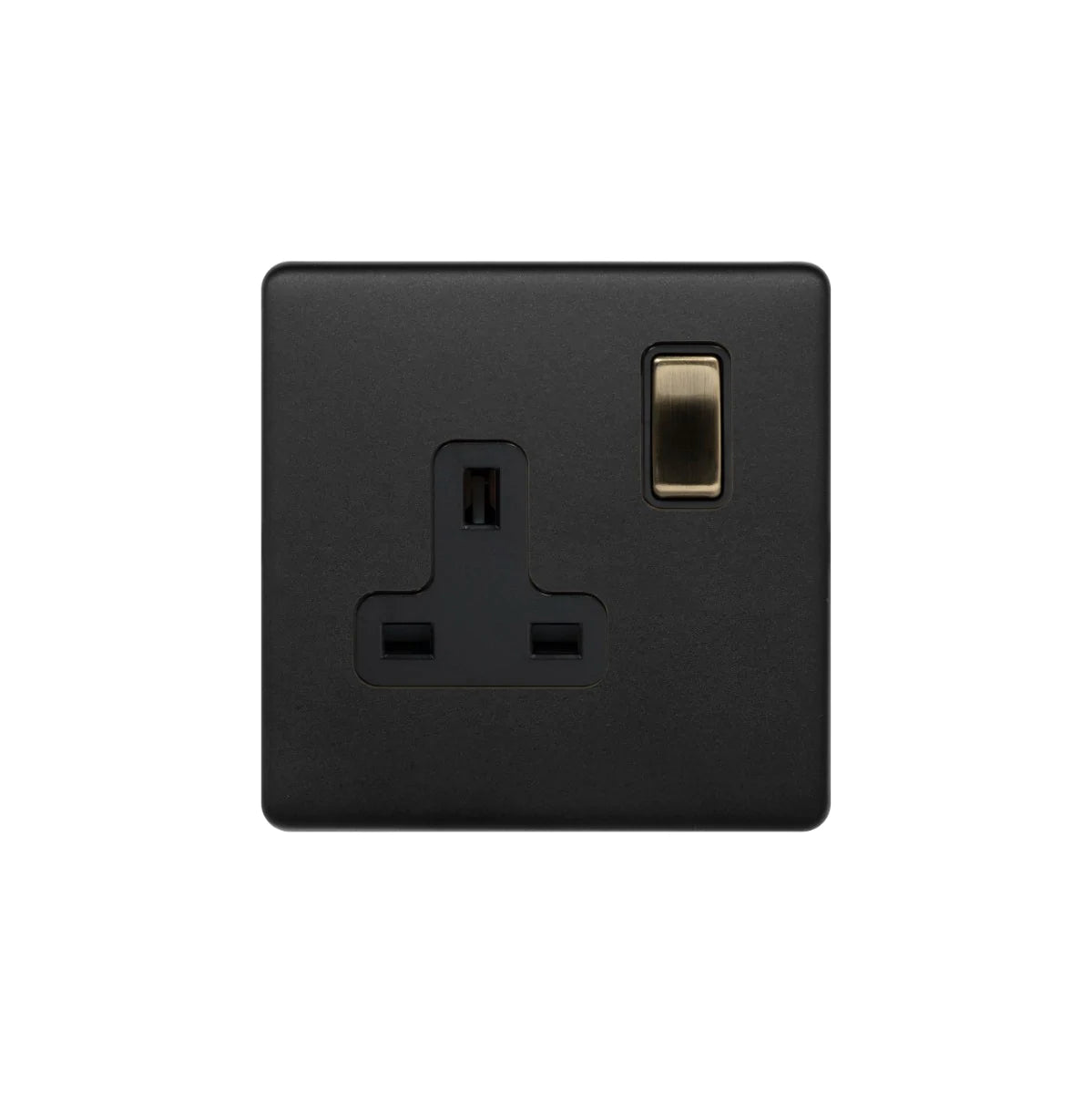 Soho Lighting 1 Gang Double Pole Socket Single 13A Matt Black & Antique Brass Uneeka