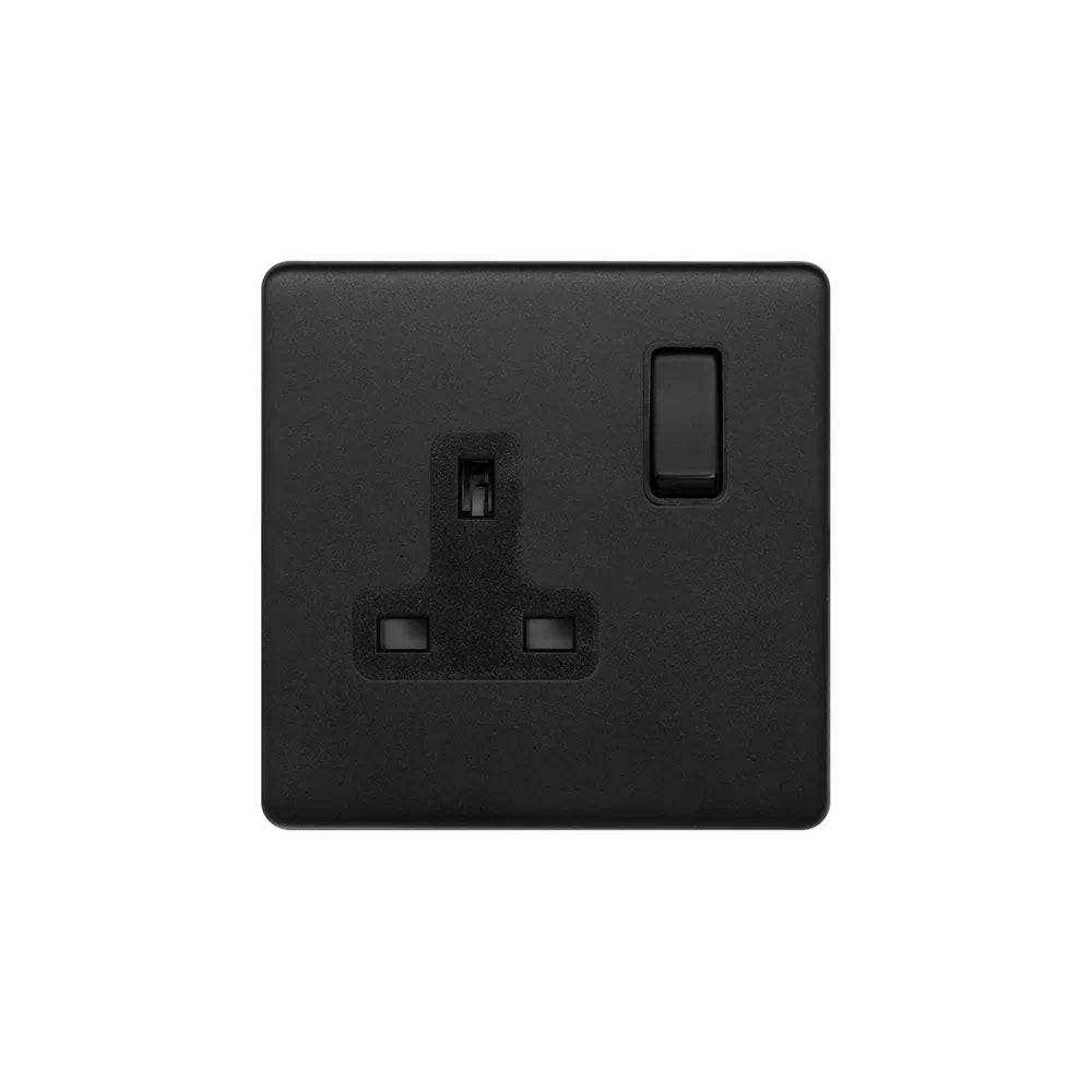 Soho Lighting 1 Gang Double Pole Socket Single 13A Matt Black with Black Insert Uneeka