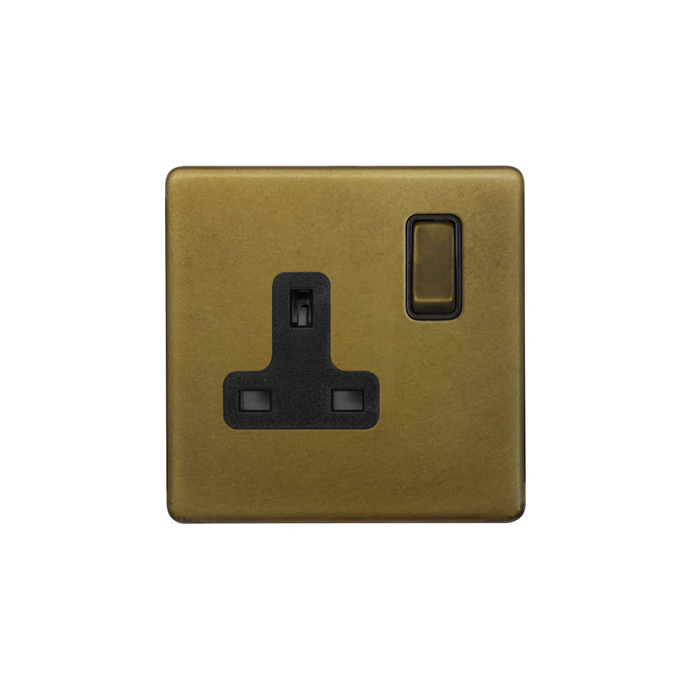 Soho Lighting 1 Gang Double Pole Socket Single 13A Old Brass Uneeka