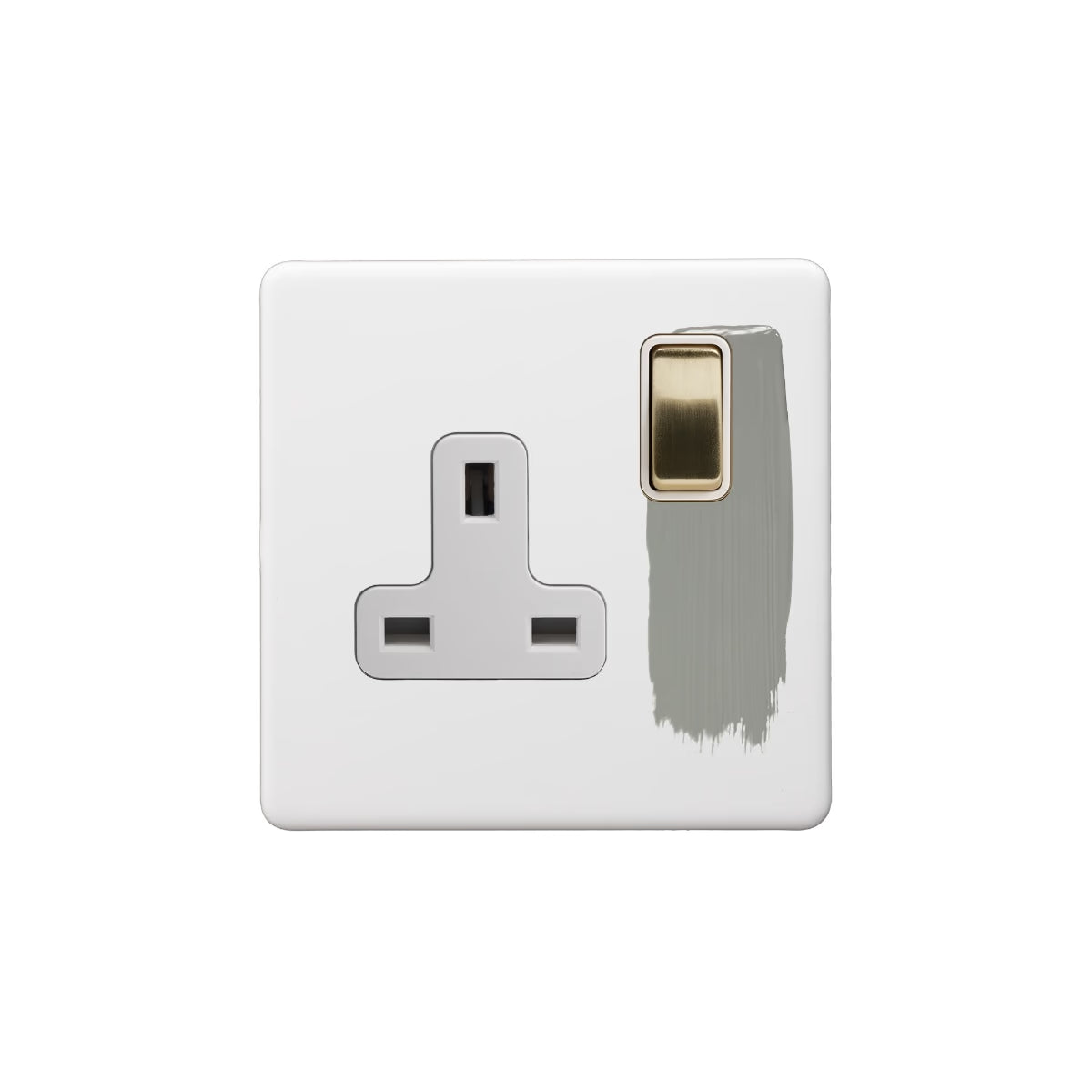 Soho Lighting 1 Gang Double Pole Socket Single 13A Paintable with Brushed Brass Detail and White Insert Uneeka