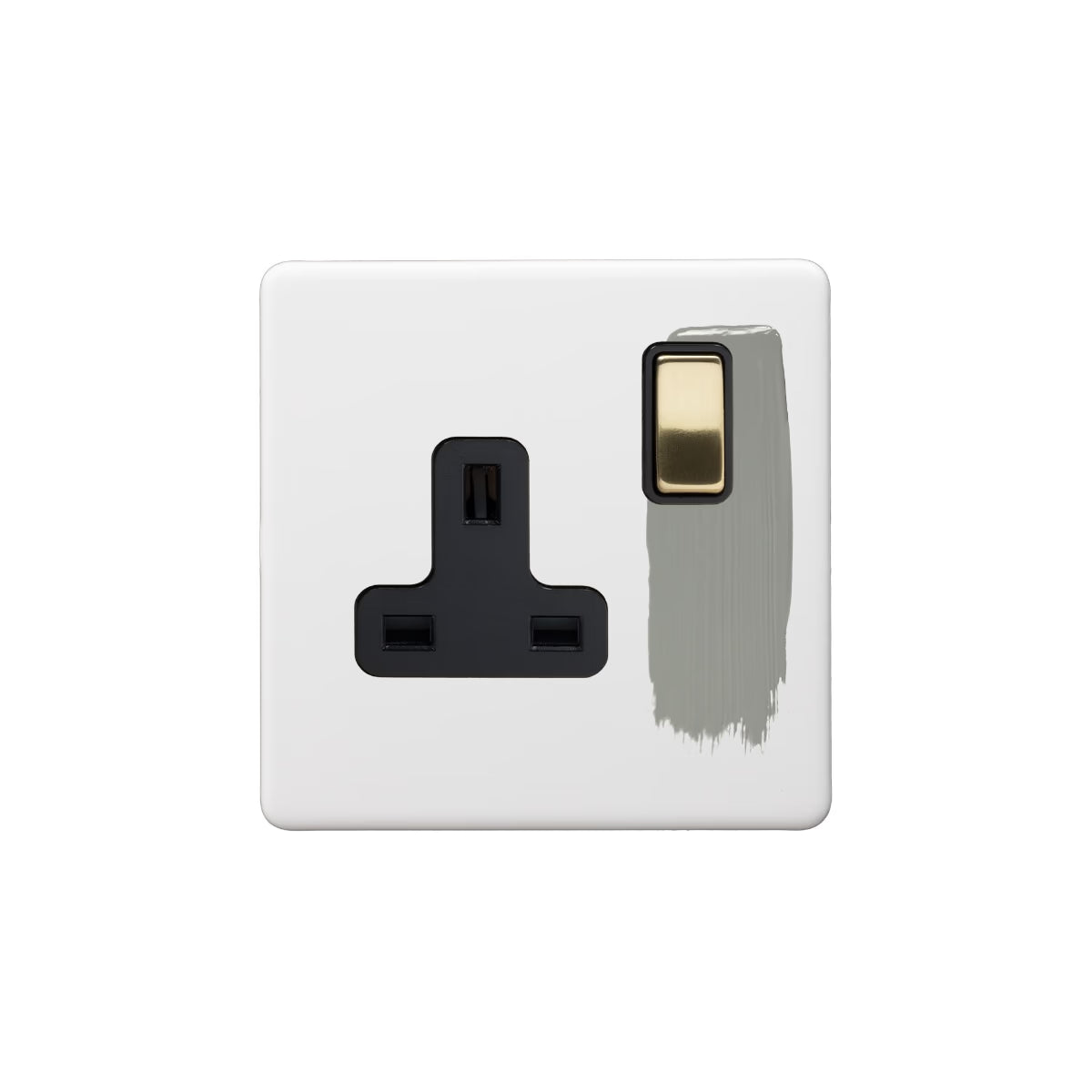 Soho Lighting 1 Gang Double Pole Socket Single 13A Paintable with Brushed Brass Detail & Black Insert Uneeka