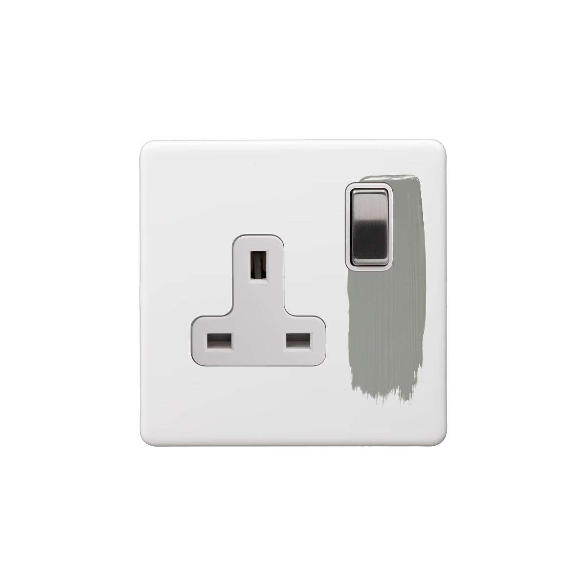 Soho Lighting 1 Gang Double Pole Socket Single 13A Paintable with Brushed Chrome Detail & White Insert Uneeka