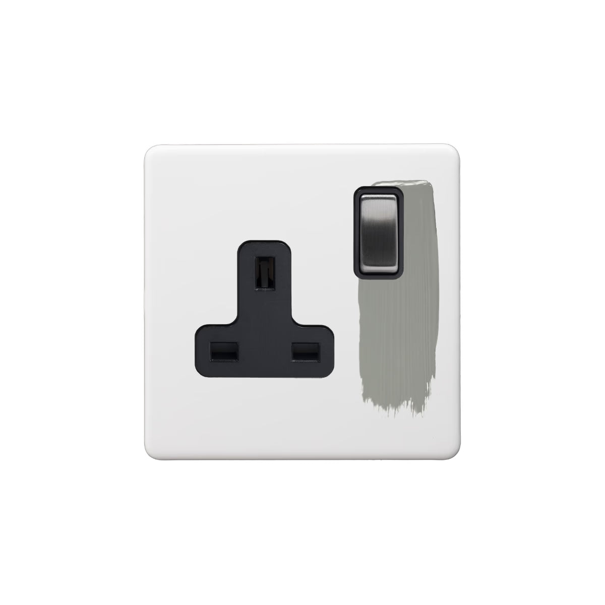 Soho Lighting 1 Gang Double Pole Socket Single 13A Paintable with Brushed Chrome & Black Insert Uneeka