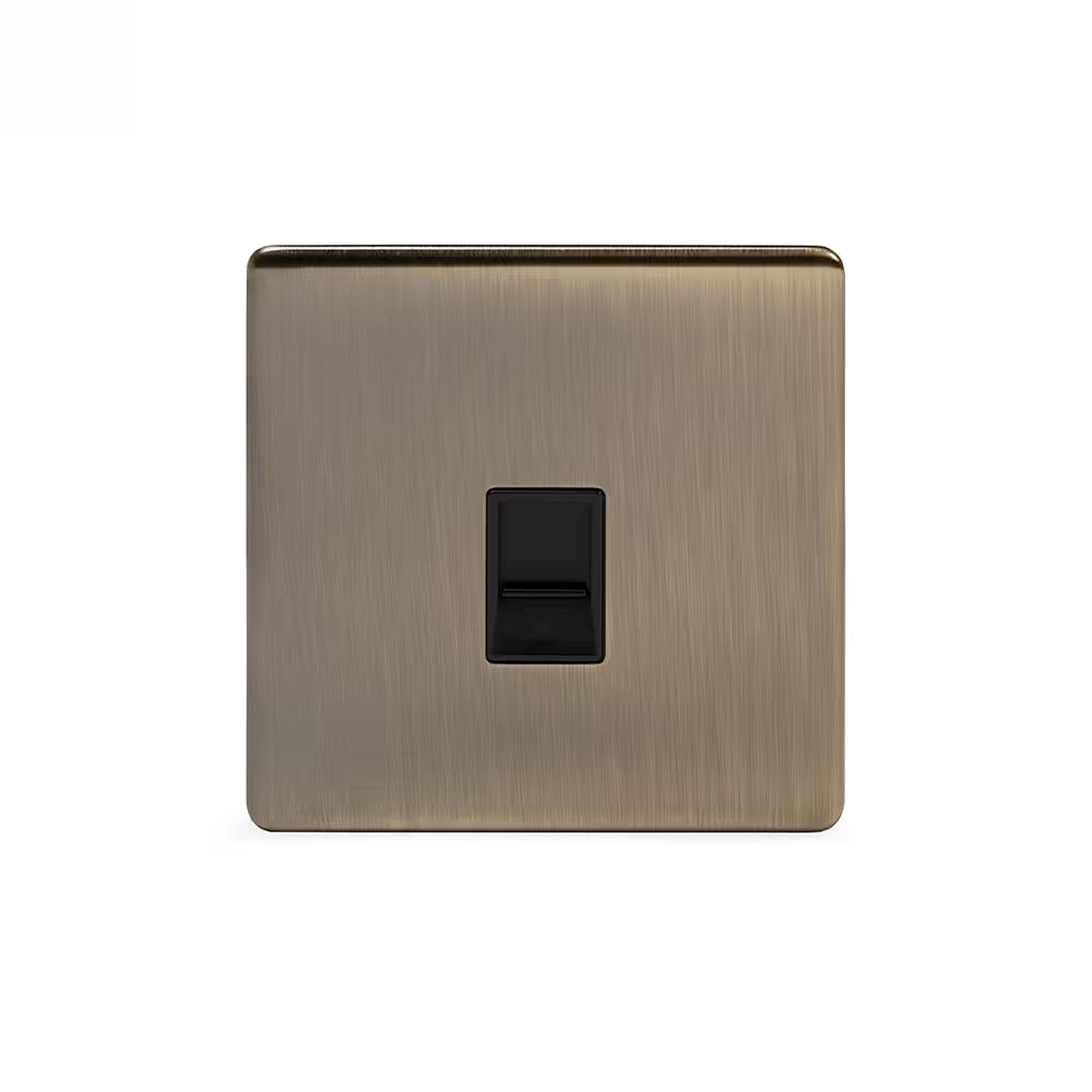Soho Lighting 1 Gang Ethernet Cat5 Cat6 Data Socket Antique Brass Screwless Finish Black Insert Uneeka